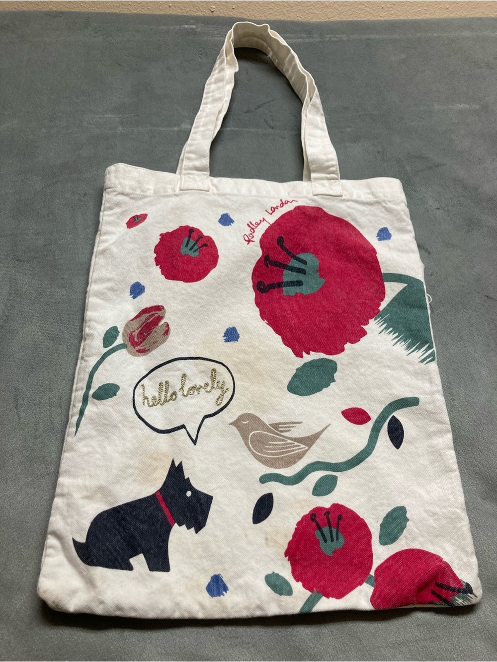 Radley London Canvas Tote Hello Lovely Bird Dog Flowers